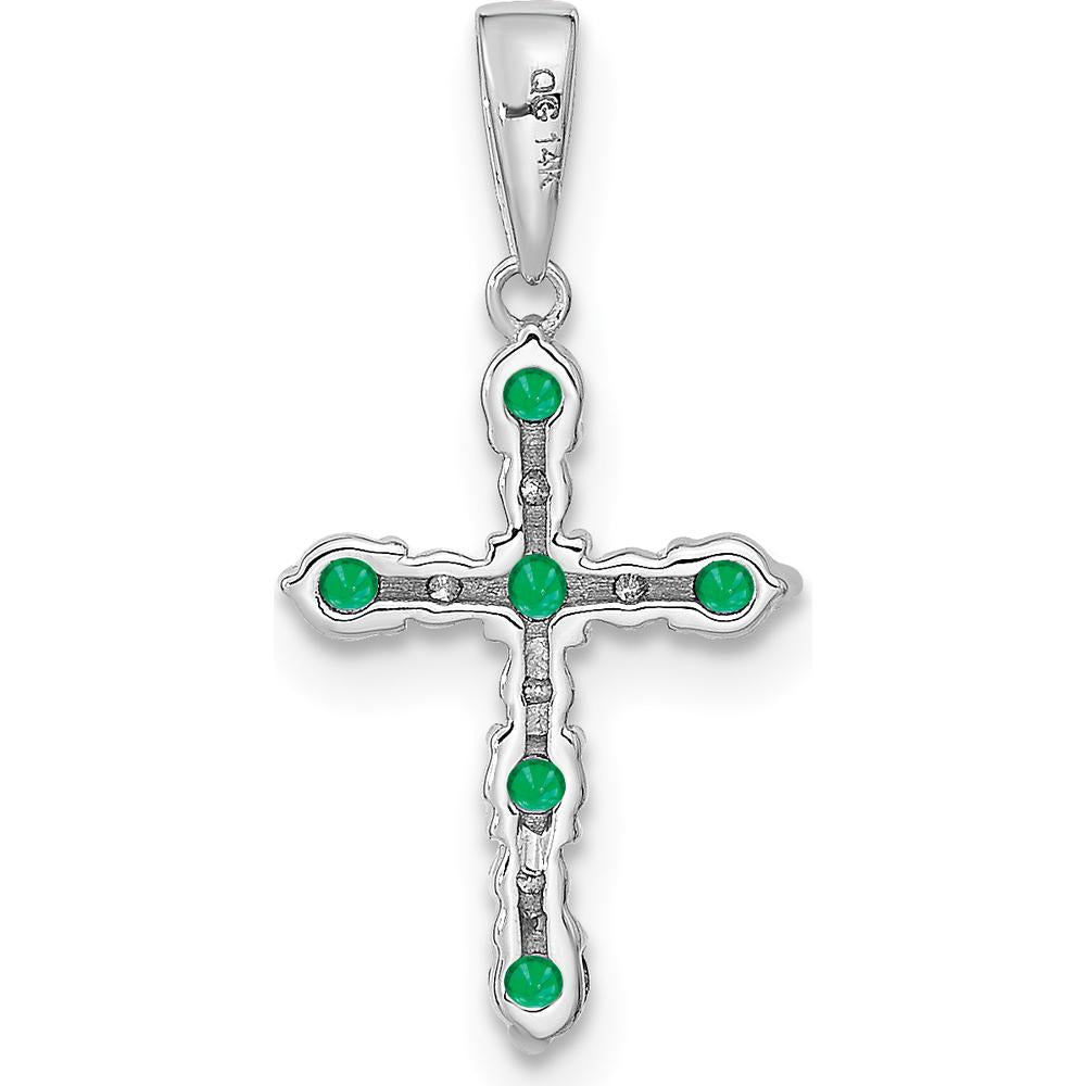 14K White Gold Lab Created Emerald and Diamond Cross Pendant - 1.25 Carat Total Gem Weight by Oro Pregiato