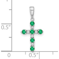 14K White Gold Lab Created Emerald and Diamond Cross Pendant - 1.25 Carat Total Gem Weight by Oro Pregiato