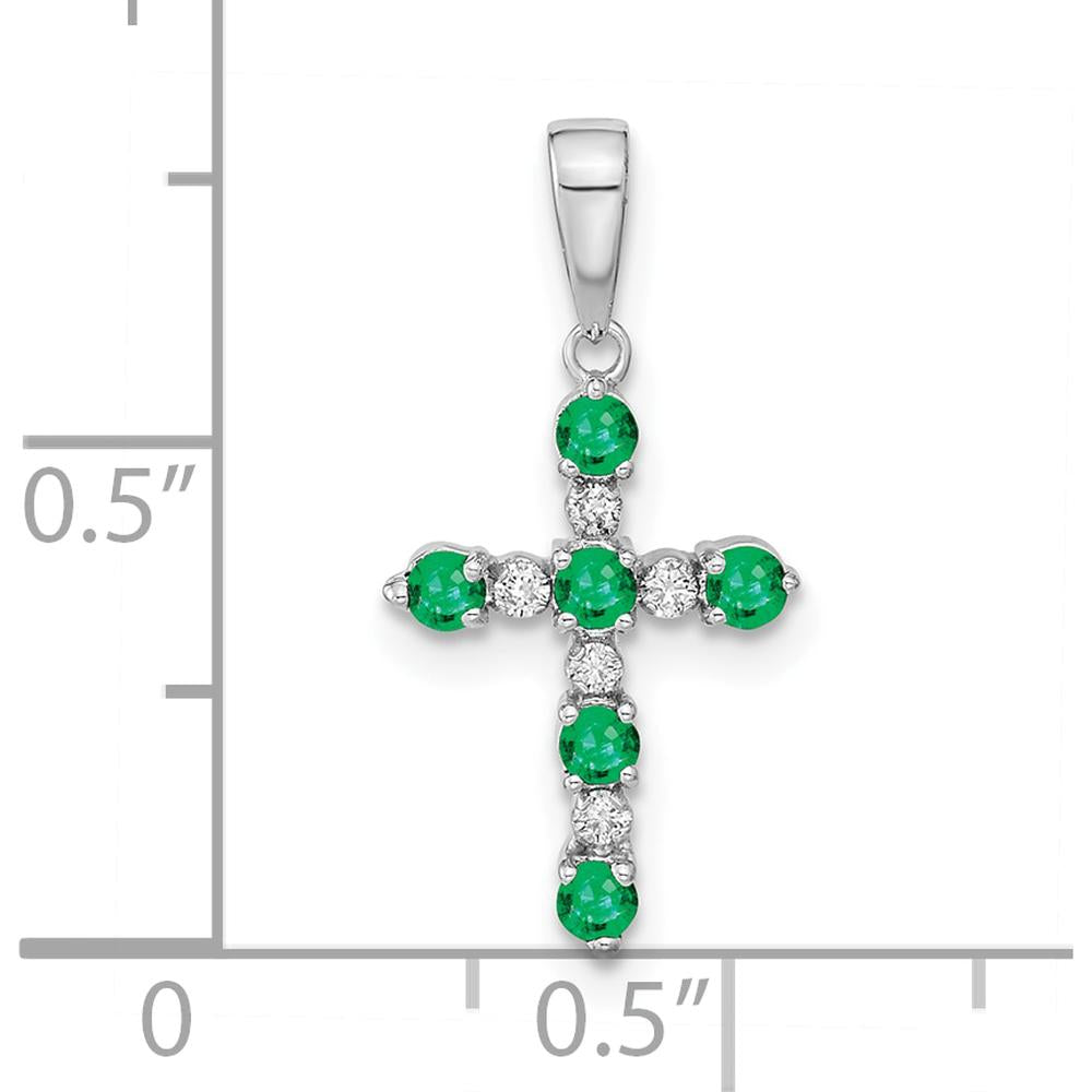 14K White Gold Lab Created Emerald and Diamond Cross Pendant - 1.25 Carat Total Gem Weight by Oro Pregiato
