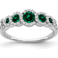 14K White Gold Lab Created Emerald and Diamond Halo Ring - 0.38 Carat Total Emerald Weight, 0.25 Carat Total Diamond Weight by 0