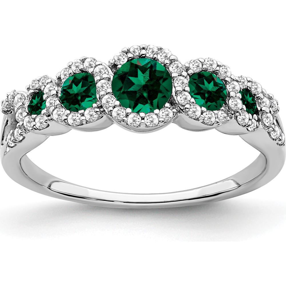 14K White Gold Lab Created Emerald and Diamond Halo Ring - 0.38 Carat Total Emerald Weight, 0.25 Carat Total Diamond Weight by 0