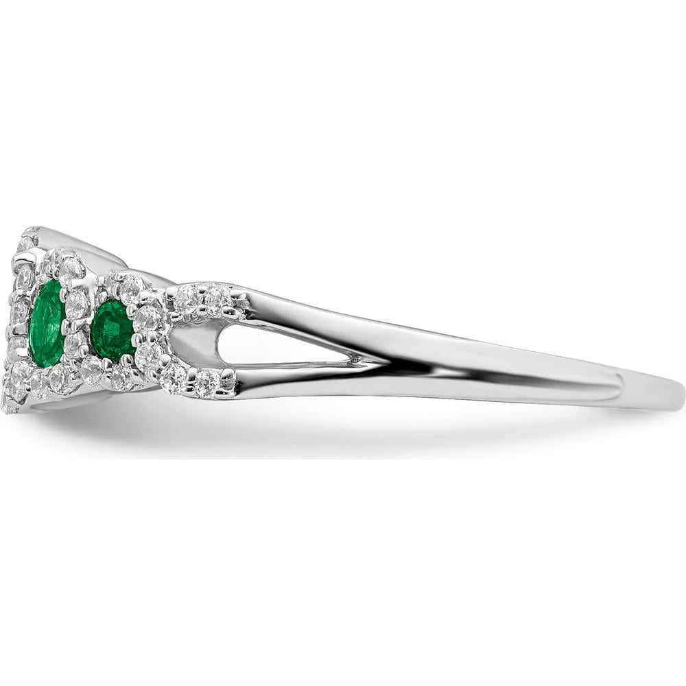 14K White Gold Lab Created Emerald and Diamond Halo Ring - 0.38 Carat Total Emerald Weight, 0.25 Carat Total Diamond Weight by 0