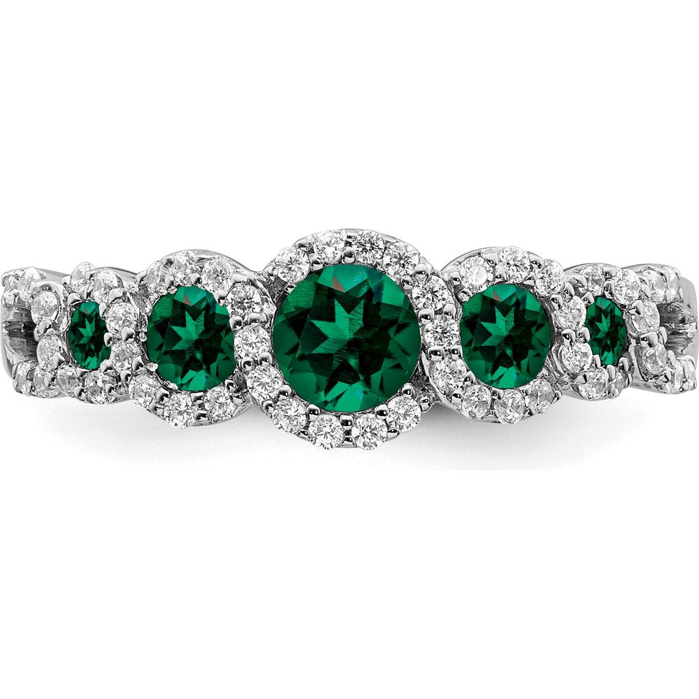 14K White Gold Lab Created Emerald and Diamond Halo Ring - 0.38 Carat Total Emerald Weight, 0.25 Carat Total Diamond Weight by 0