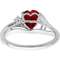 14K White Gold Lab-Created Heart-Shaped Ruby and Diamond Ring - 1.5 Carat Total Ruby Weight by 0