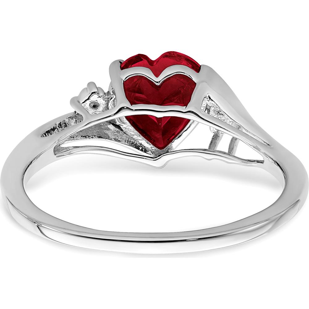14K White Gold Lab-Created Heart-Shaped Ruby and Diamond Ring - 1.5 Carat Total Ruby Weight by 0