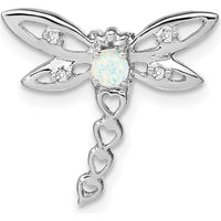 14K White Gold Lab Created Opal and Diamond Dragonfly Pendant - 0.103 Carat Total Opal Weight, 0.005 Carat Total Diamond Weight by Lumare Gioia