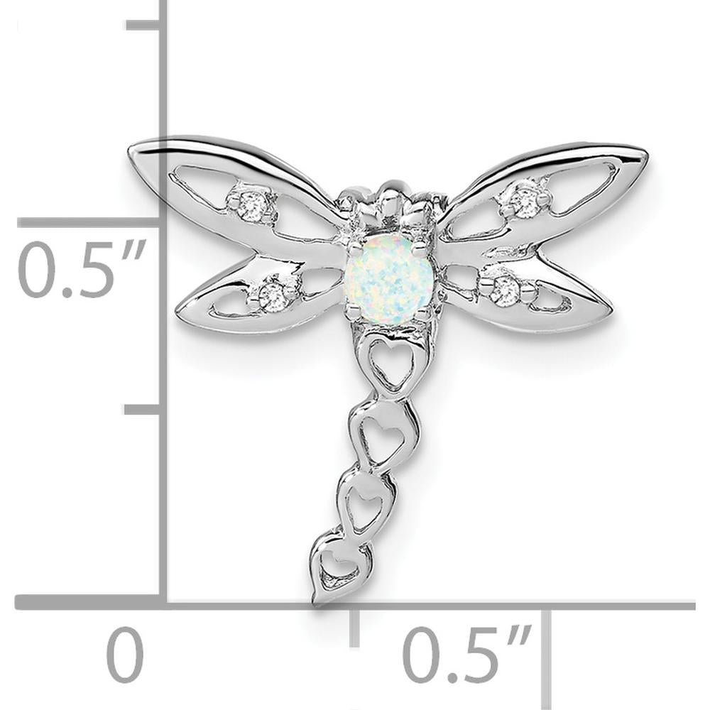 14K White Gold Lab Created Opal and Diamond Dragonfly Pendant - 0.103 Carat Total Opal Weight, 0.005 Carat Total Diamond Weight by Lumare Gioia