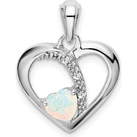 14K White Gold Lab Created Opal and Diamond Heart Pendant - 0.38 Carat Opal, 0.01 Carat Total Diamond Weight by Lumare Gioia