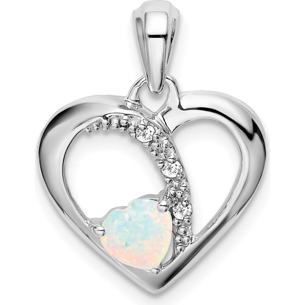 14K White Gold Lab Created Opal and Diamond Heart Pendant - 0.38 Carat Opal, 0.01 Carat Total Diamond Weight by Lumare Gioia