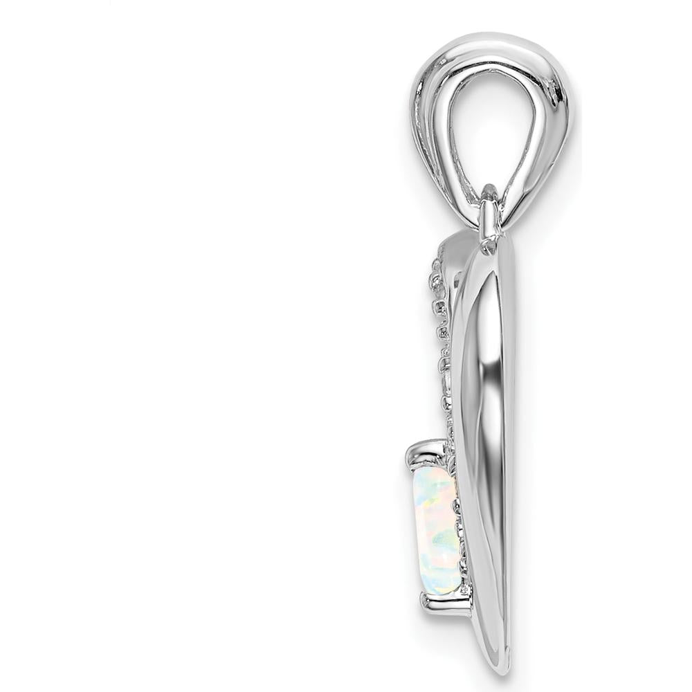 14K White Gold Lab Created Opal and Diamond Heart Pendant - 0.38 Carat Opal, 0.01 Carat Total Diamond Weight by Lumare Gioia