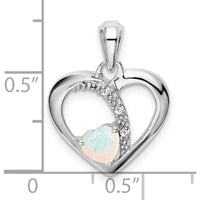 14K White Gold Lab Created Opal and Diamond Heart Pendant - 0.38 Carat Opal, 0.01 Carat Total Diamond Weight by Lumare Gioia