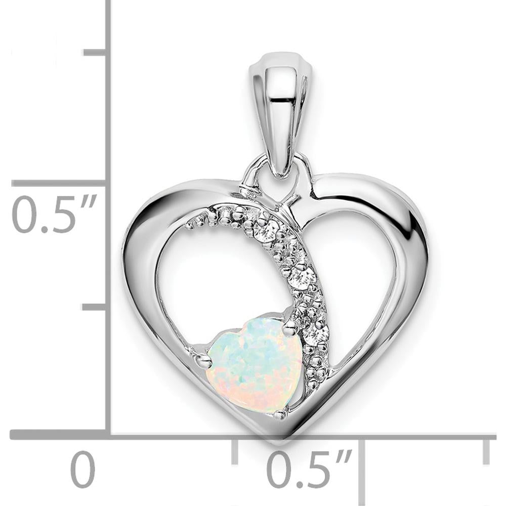 14K White Gold Lab Created Opal and Diamond Heart Pendant - 0.38 Carat Opal, 0.01 Carat Total Diamond Weight by Lumare Gioia