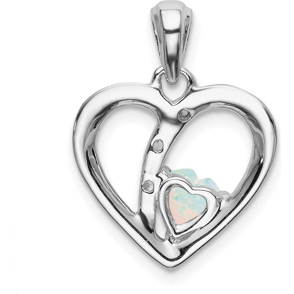 14K White Gold Lab Created Opal and Diamond Heart Pendant - 0.38 Carat Opal, 0.01 Carat Total Diamond Weight by Lumare Gioia