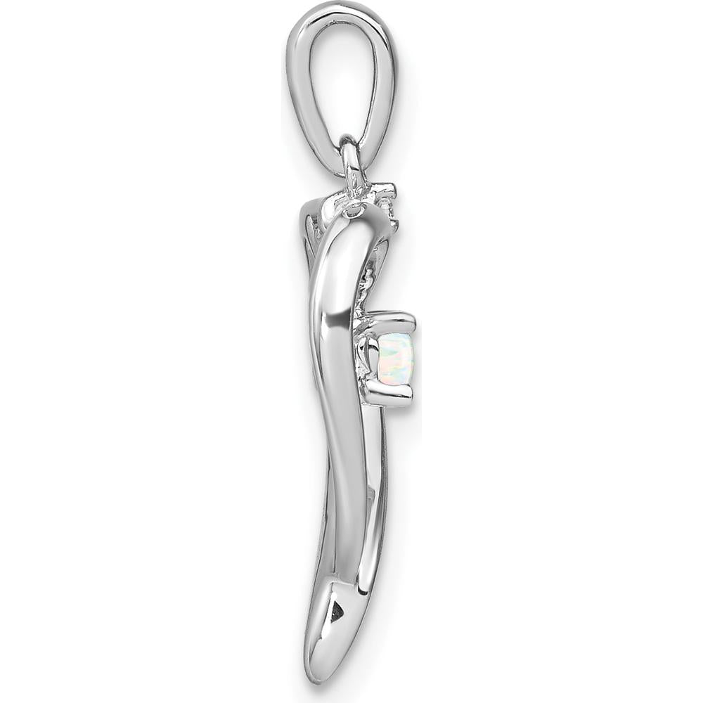 14K White Gold Lab Created Opal and Diamond Heart Pendant with Rhodium Plating - 0.065 Carat Opal and 0.01 Carat Diamond by Lumare Gioia