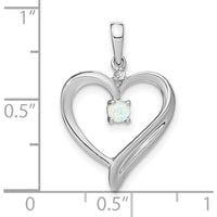 14K White Gold Lab Created Opal and Diamond Heart Pendant with Rhodium Plating - 0.065 Carat Opal and 0.01 Carat Diamond by Lumare Gioia