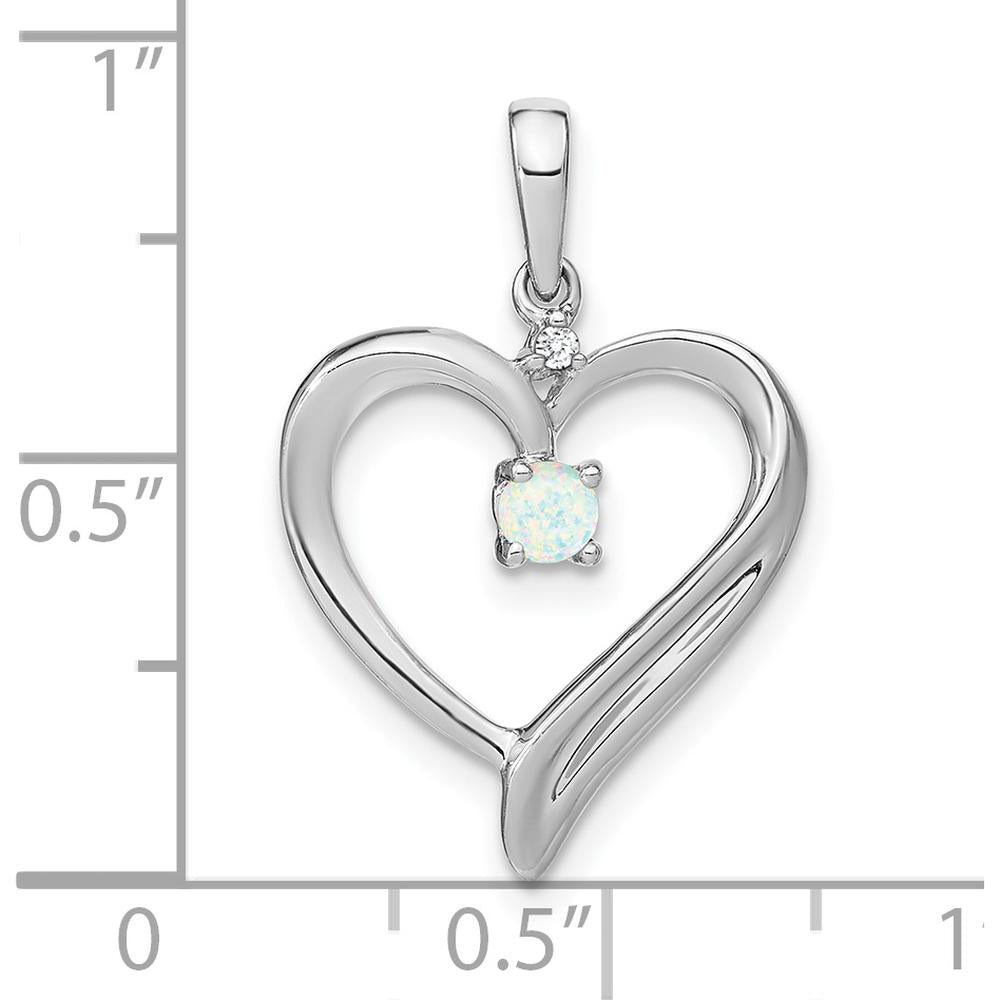 14K White Gold Lab Created Opal and Diamond Heart Pendant with Rhodium Plating - 0.065 Carat Opal and 0.01 Carat Diamond by Lumare Gioia