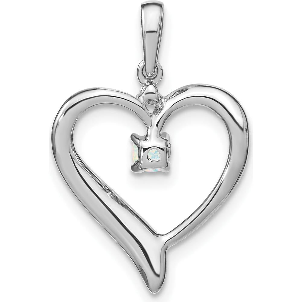 14K White Gold Lab Created Opal and Diamond Heart Pendant with Rhodium Plating - 0.065 Carat Opal and 0.01 Carat Diamond by Lumare Gioia