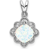 14K White Gold Lab Created Opal and Diamond Scalloped Pendant - 1.71 Carat Total Opal Weight, 0.005 Carat Total Diamond Weight by Lumare Gioia
