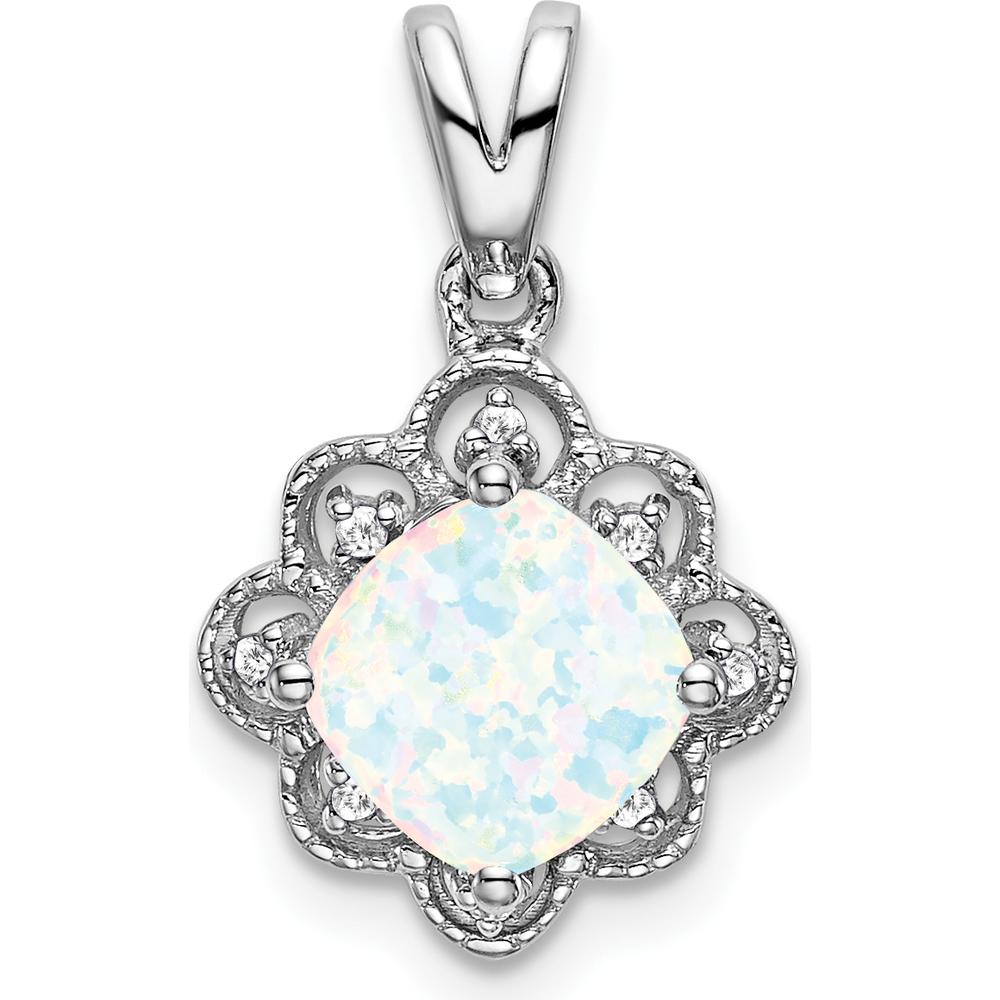 14K White Gold Lab Created Opal and Diamond Scalloped Pendant - 1.71 Carat Total Opal Weight, 0.005 Carat Total Diamond Weight by Lumare Gioia