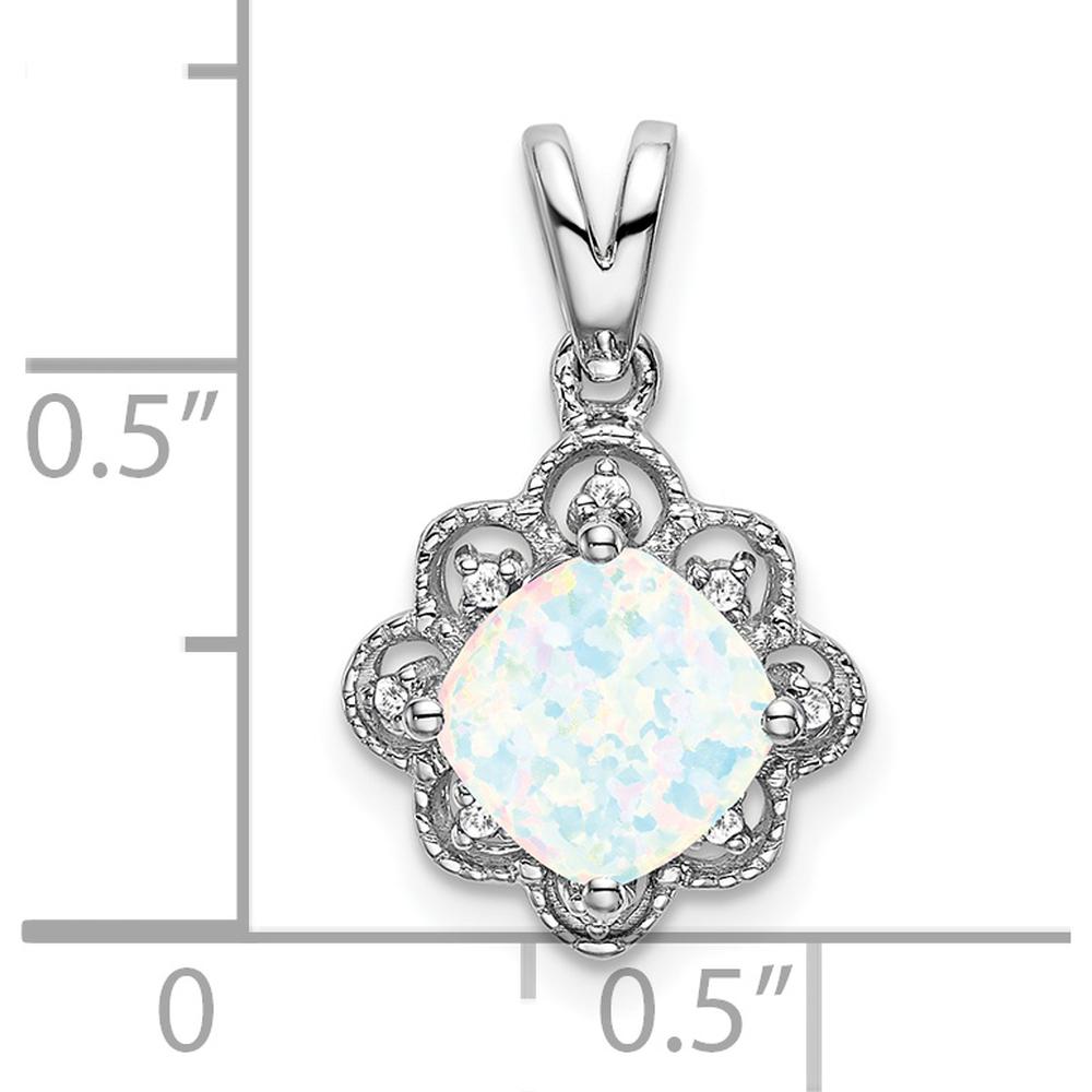 14K White Gold Lab Created Opal and Diamond Scalloped Pendant - 1.71 Carat Total Opal Weight, 0.005 Carat Total Diamond Weight by Lumare Gioia
