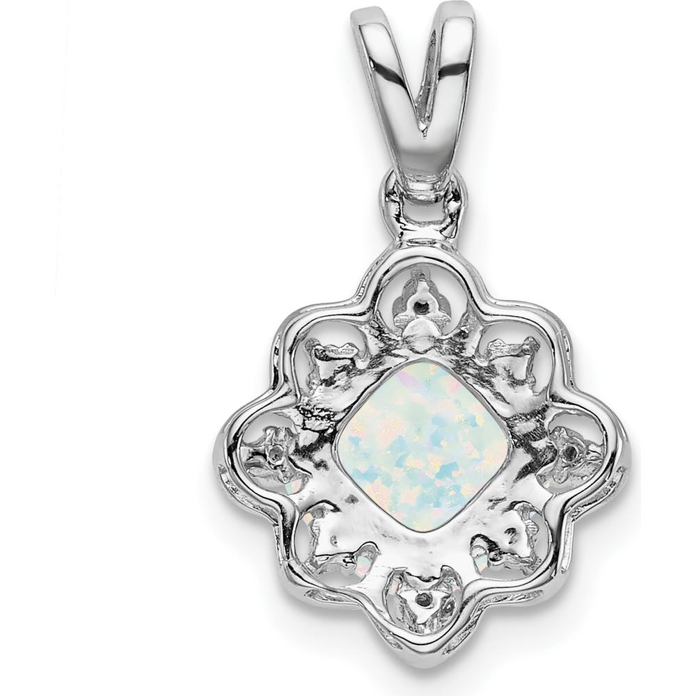 14K White Gold Lab Created Opal and Diamond Scalloped Pendant - 1.71 Carat Total Opal Weight, 0.005 Carat Total Diamond Weight by Lumare Gioia