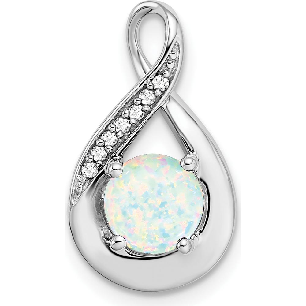 14K White Gold Lab Created Opal and Diamond Teardrop Pendant - 0.8 Carat Opal, 0.035 Carat Diamonds by Lumare Gioia