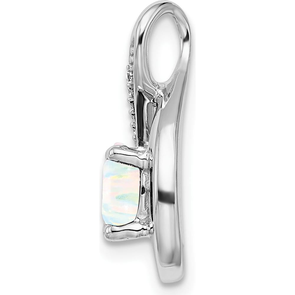 14K White Gold Lab Created Opal and Diamond Teardrop Pendant - 0.8 Carat Opal, 0.035 Carat Diamonds by Lumare Gioia