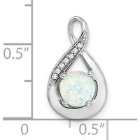 14K White Gold Lab Created Opal and Diamond Teardrop Pendant - 0.8 Carat Opal, 0.035 Carat Diamonds by Lumare Gioia