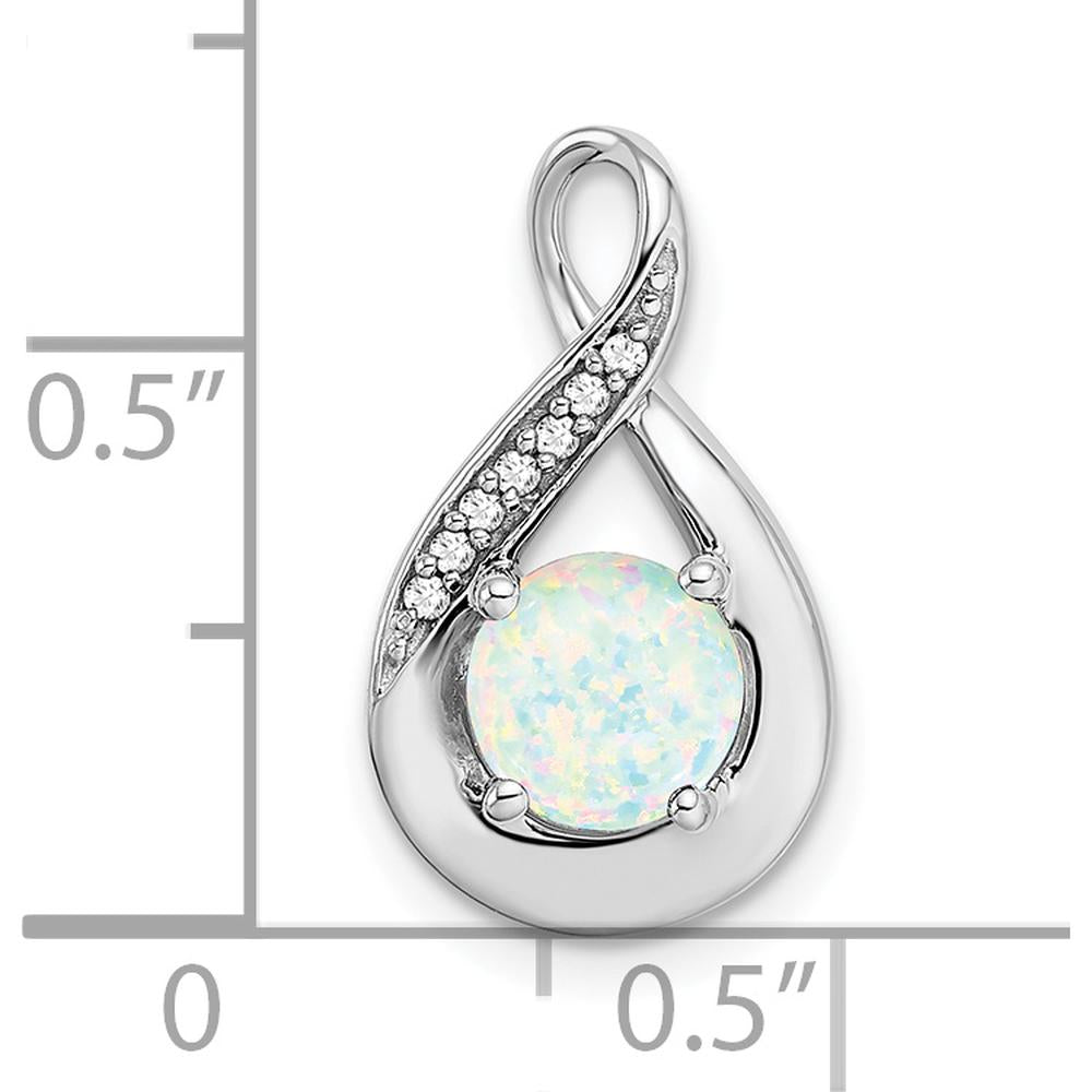 14K White Gold Lab Created Opal and Diamond Teardrop Pendant - 0.8 Carat Opal, 0.035 Carat Diamonds by Lumare Gioia