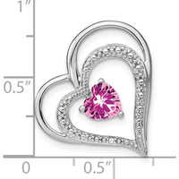 14K White Gold Lab Created Pink Sapphire and Diamond Double Heart Pendant - 0.95 Carat Pink Sapphire by Lumare Gioia