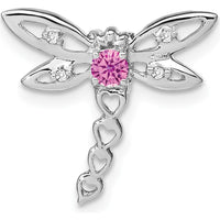 14K White Gold Lab Created Pink Sapphire and Diamond Dragonfly Pendant with Hearts Design - 0.15 Carat Total Diamond Weight by Lumare Gioia