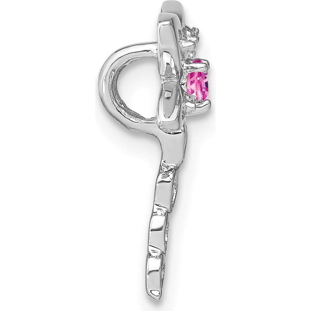 14K White Gold Lab Created Pink Sapphire and Diamond Dragonfly Pendant with Hearts Design - 0.15 Carat Total Diamond Weight by Lumare Gioia