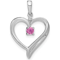 14K White Gold Lab Created Pink Sapphire and Diamond Heart Pendant - 0.16 Carat Total Gemstone Weight by Lumare Gioia
