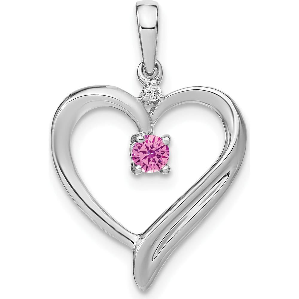 14K White Gold Lab Created Pink Sapphire and Diamond Heart Pendant - 0.16 Carat Total Gemstone Weight by Lumare Gioia