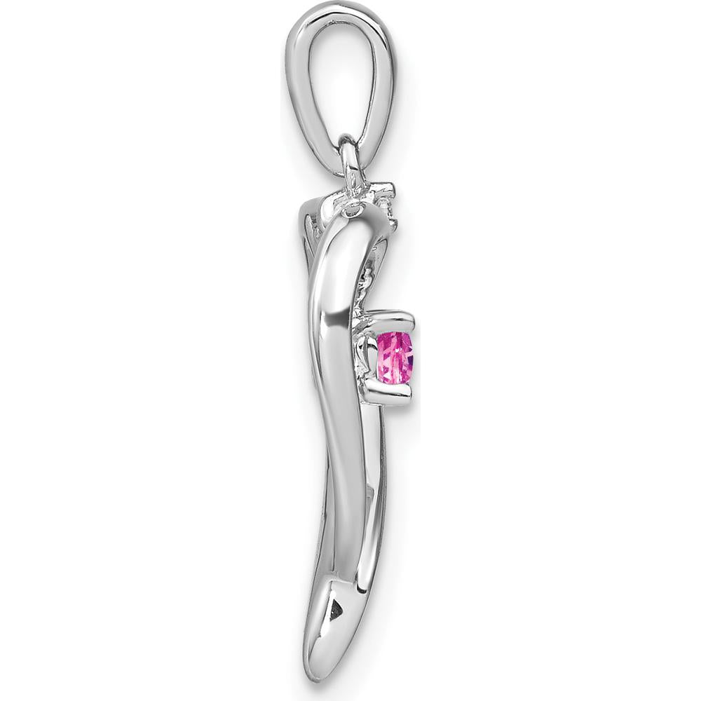 14K White Gold Lab Created Pink Sapphire and Diamond Heart Pendant - 0.16 Carat Total Gemstone Weight by Lumare Gioia