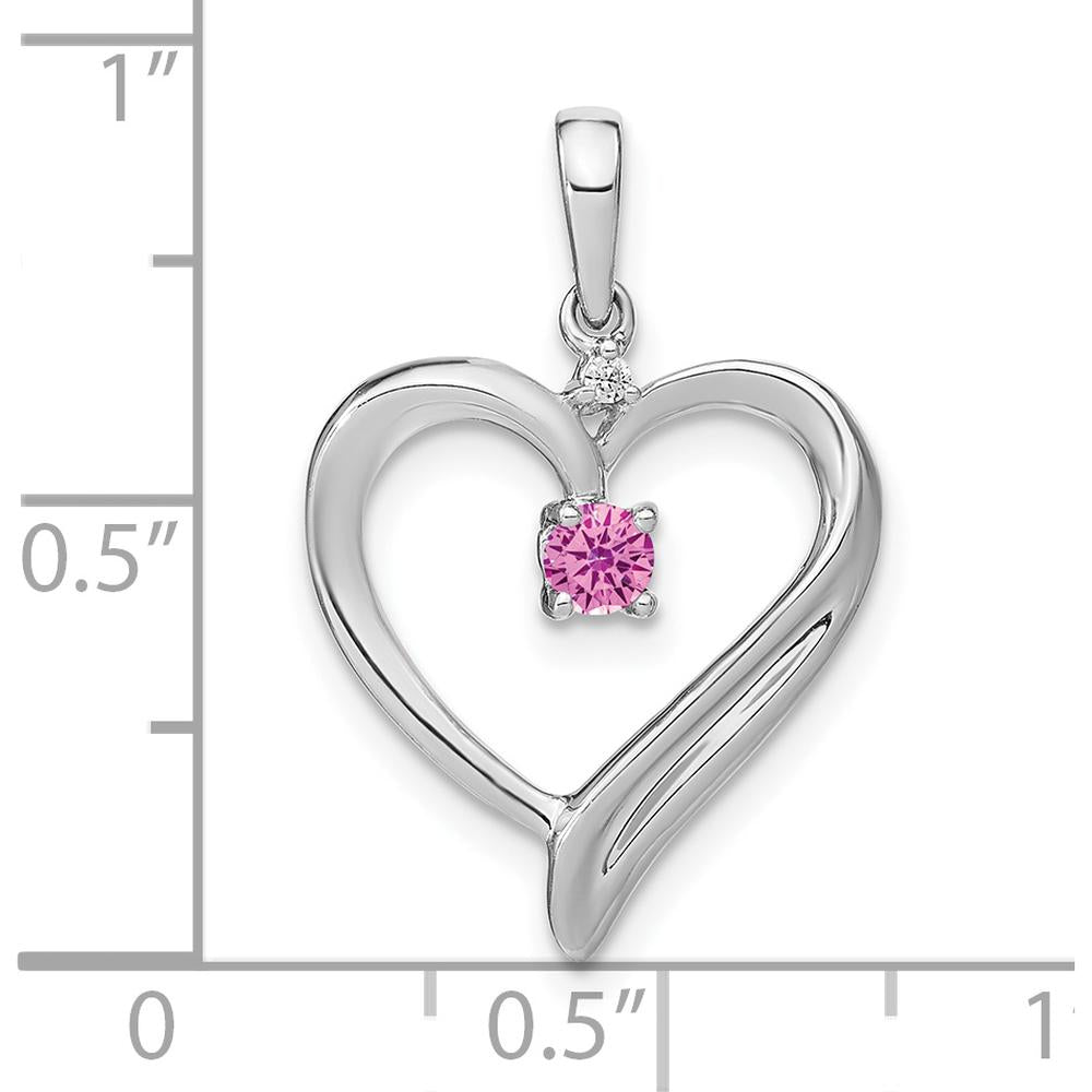 14K White Gold Lab Created Pink Sapphire and Diamond Heart Pendant - 0.16 Carat Total Gemstone Weight by Lumare Gioia