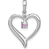 14K White Gold Lab Created Pink Sapphire and Diamond Heart Pendant - 0.16 Carat Total Gemstone Weight by Lumare Gioia