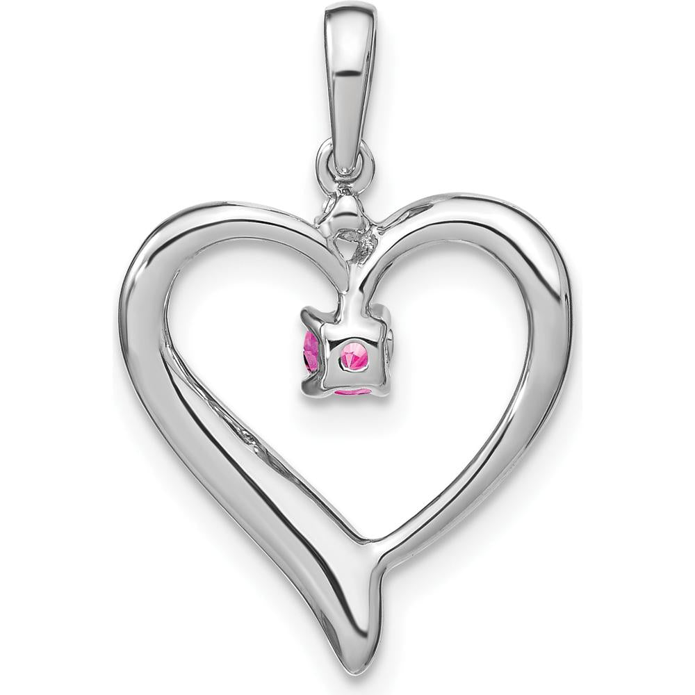 14K White Gold Lab Created Pink Sapphire and Diamond Heart Pendant - 0.16 Carat Total Gemstone Weight by Lumare Gioia