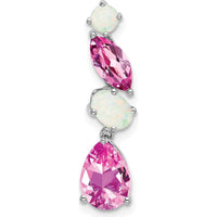 14K White Gold Lab Created Pink Sapphire and Opal Chain Slide Earrings - 1.88 Carat Total Gemstone Weight by Lumare Gioia