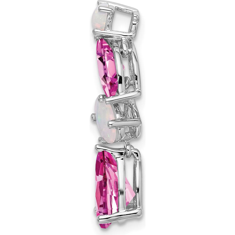 14K White Gold Lab Created Pink Sapphire and Opal Chain Slide Earrings - 1.88 Carat Total Gemstone Weight by Lumare Gioia