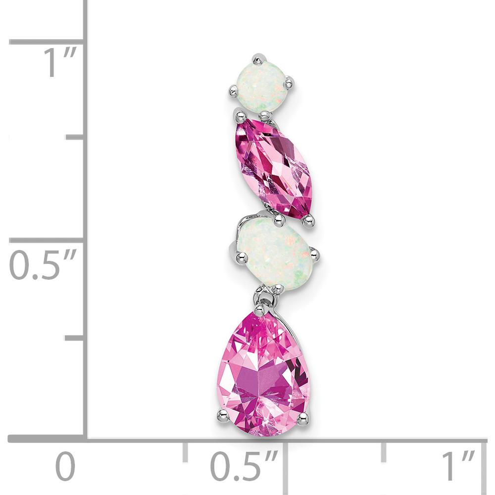 14K White Gold Lab Created Pink Sapphire and Opal Chain Slide Earrings - 1.88 Carat Total Gemstone Weight by Lumare Gioia
