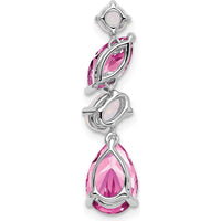 14K White Gold Lab Created Pink Sapphire and Opal Chain Slide Earrings - 1.88 Carat Total Gemstone Weight by Lumare Gioia