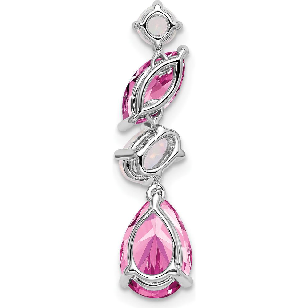 14K White Gold Lab Created Pink Sapphire and Opal Chain Slide Earrings - 1.88 Carat Total Gemstone Weight by Lumare Gioia