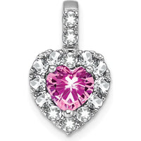 14K White Gold Lab Created Pink Sapphire and White Topaz Halo Heart Pendant - 1.385 Carat Total Gemstone Weight by Lumare Gioia