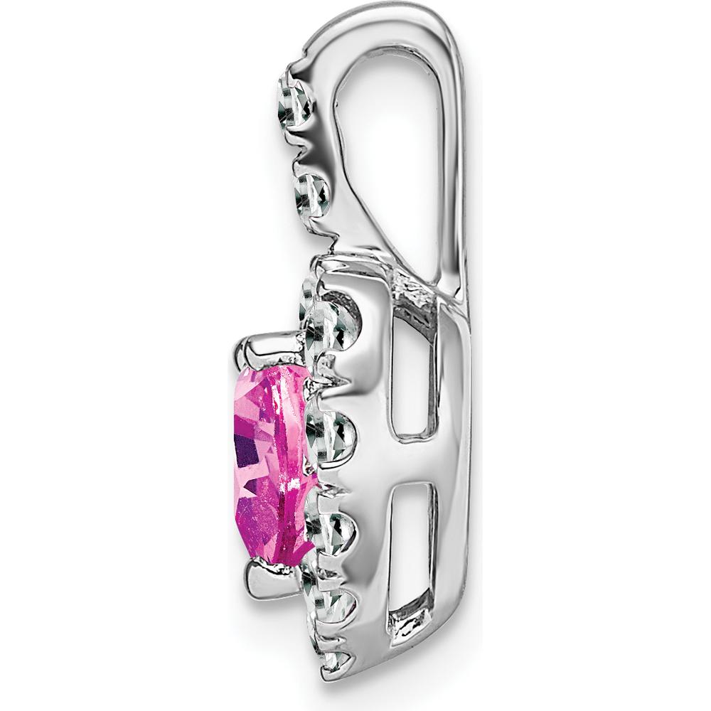 14K White Gold Lab Created Pink Sapphire and White Topaz Halo Heart Pendant - 1.385 Carat Total Gemstone Weight by Lumare Gioia