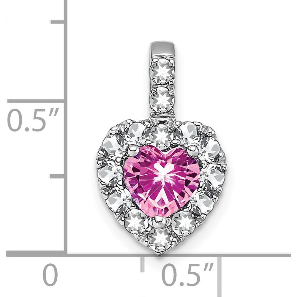 14K White Gold Lab Created Pink Sapphire and White Topaz Halo Heart Pendant - 1.385 Carat Total Gemstone Weight by Lumare Gioia