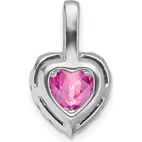 14K White Gold Lab Created Pink Sapphire and White Topaz Halo Heart Pendant - 1.385 Carat Total Gemstone Weight by Lumare Gioia
