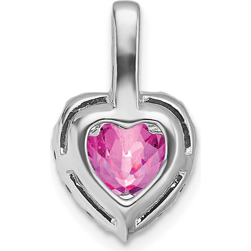 14K White Gold Lab Created Pink Sapphire and White Topaz Halo Heart Pendant - 1.385 Carat Total Gemstone Weight by Lumare Gioia