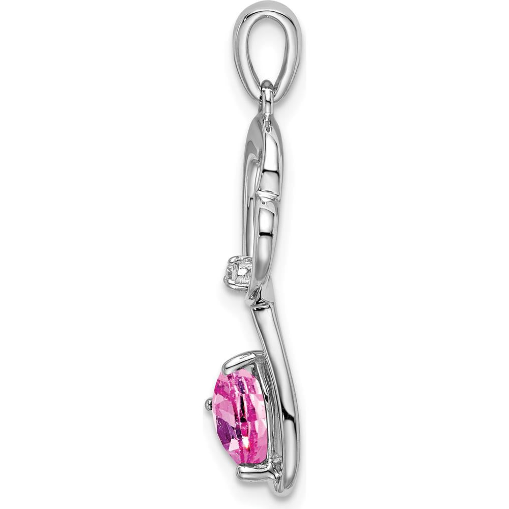 14K White Gold Lab Created Pink Sapphire Heart Pendant with Diamond Accent - 0.628 Carat Sapphire, 0.01 Carat Diamond by Lumare Gioia