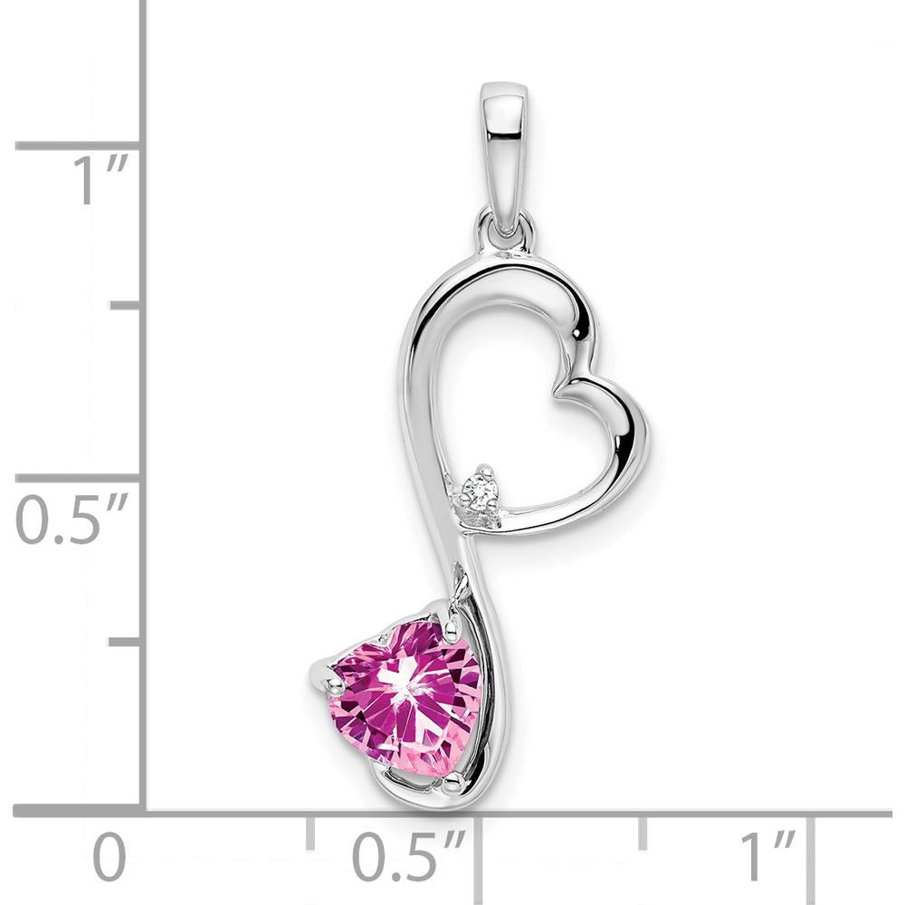 14K White Gold Lab Created Pink Sapphire Heart Pendant with Diamond Accent - 0.628 Carat Sapphire, 0.01 Carat Diamond by Lumare Gioia